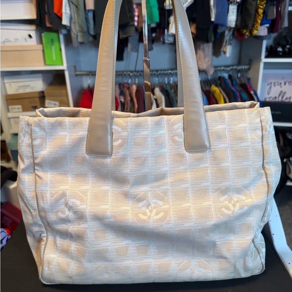 CHANEL Ivory and Taupe Tote Bag
